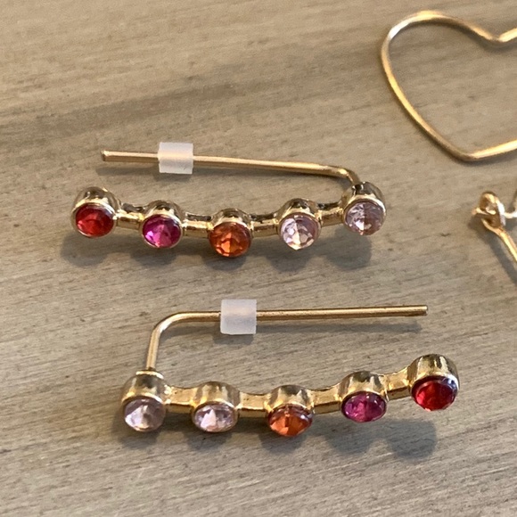 Climber/linear earrings and heart hoops, NEW - Picture 4 of 4